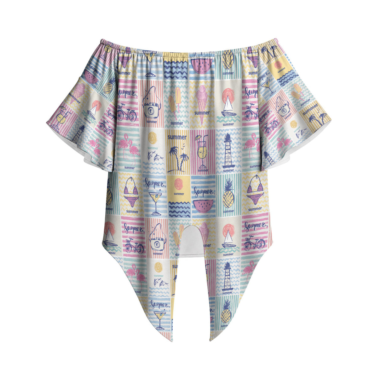 Aloha Summer Posters Grunge Textures Off Shoulder Wrap Waist Top LT01 Multicolor - Polynesian Pride