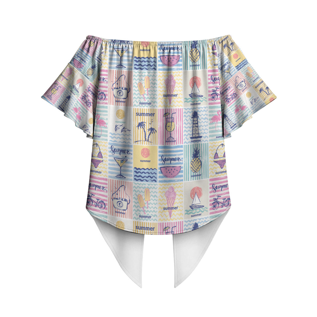 Aloha Summer Posters Grunge Textures Off Shoulder Wrap Waist Top LT01 - Polynesian Pride