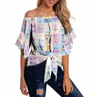 Aloha Summer Posters Grunge Textures Off Shoulder Wrap Waist Top LT01 - Polynesian Pride