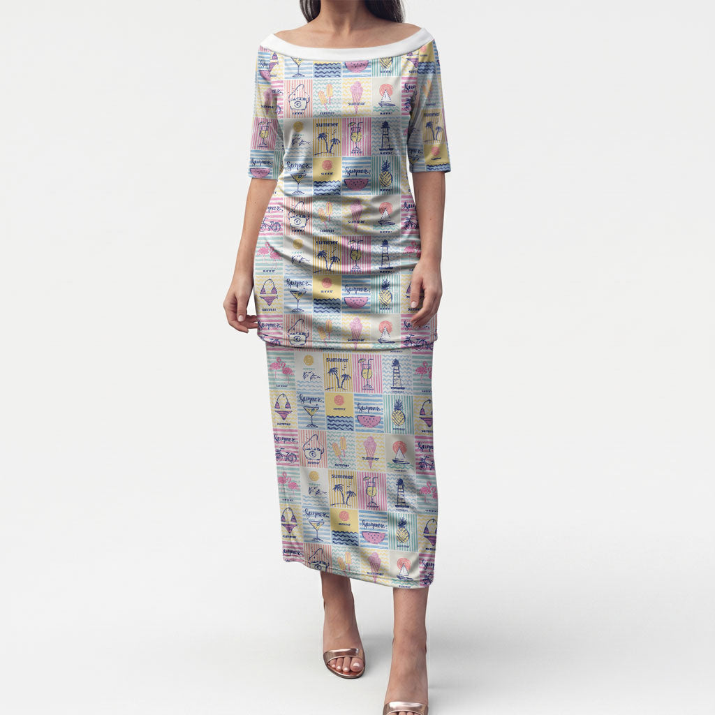 Aloha Summer Posters Grunge Textures Puletasi LT01 Long Dress Multicolor - Polynesian Pride