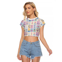 Aloha Summer Posters Grunge Textures Raglan Cropped T Shirt LT01 Female Multicolor - Polynesian Pride