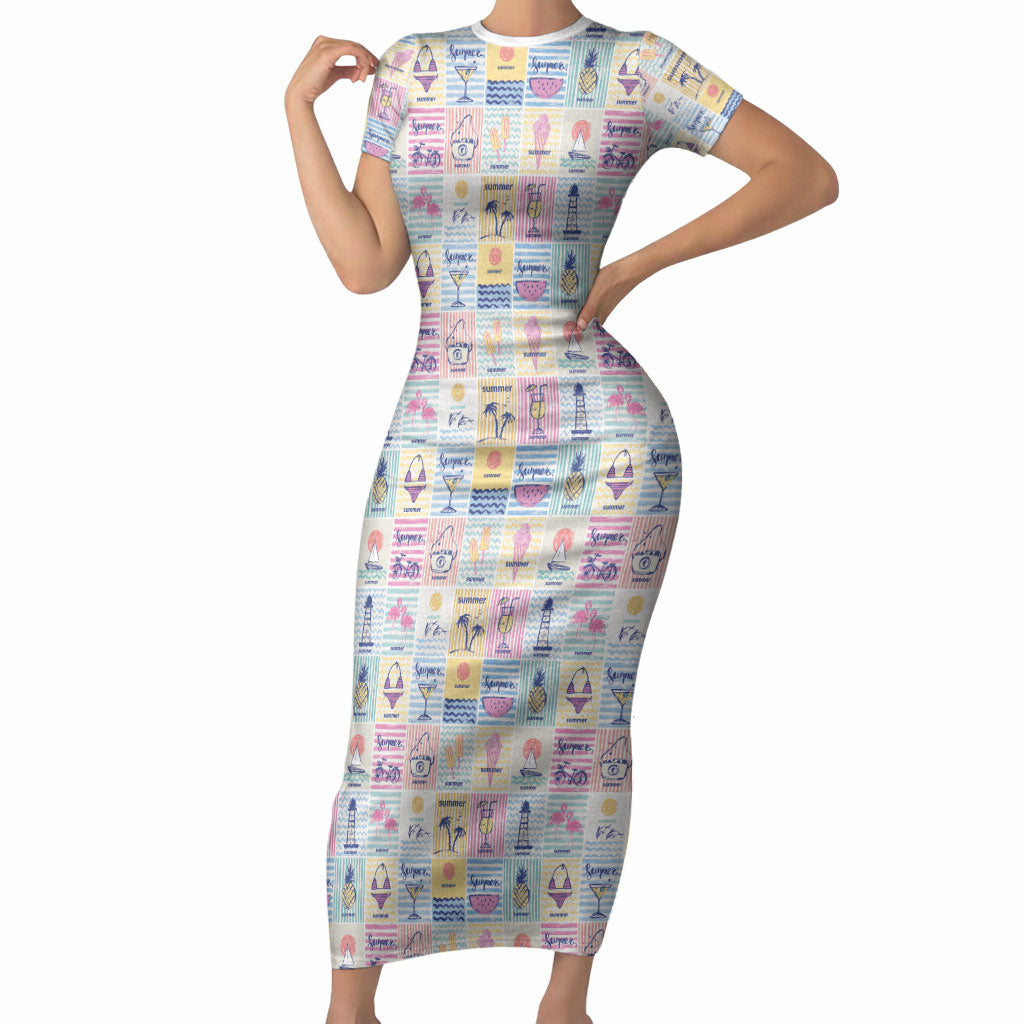 Aloha Summer Posters Grunge Textures Short Sleeve Bodycon Dress LT01 Long Dress Multicolor - Polynesian Pride