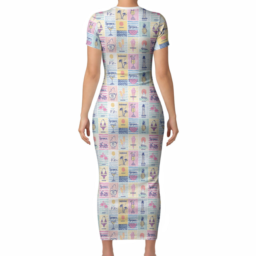 Aloha Summer Posters Grunge Textures Short Sleeve Bodycon Dress LT01 - Polynesian Pride