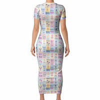 Aloha Summer Posters Grunge Textures Short Sleeve Bodycon Dress LT01 - Polynesian Pride