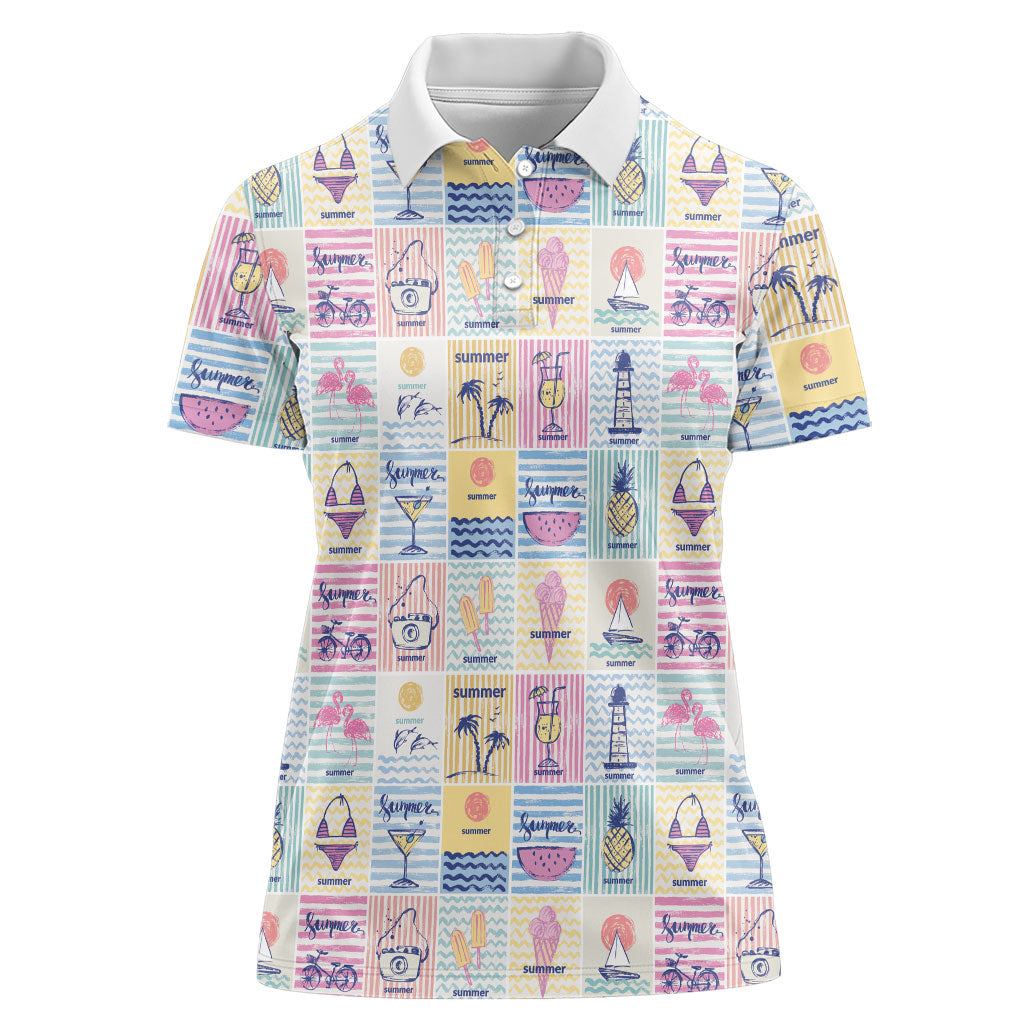 Aloha Summer Posters Grunge Textures Women Polo Shirt LT01 Female Multicolor - Polynesian Pride