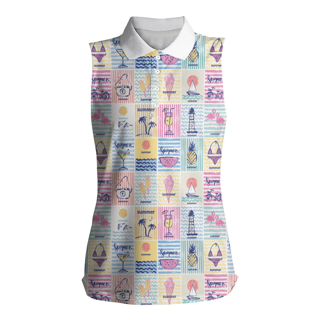 Aloha Summer Posters Grunge Textures Women Sleeveless Polo Shirt LT01 Female Multicolor - Polynesian Pride
