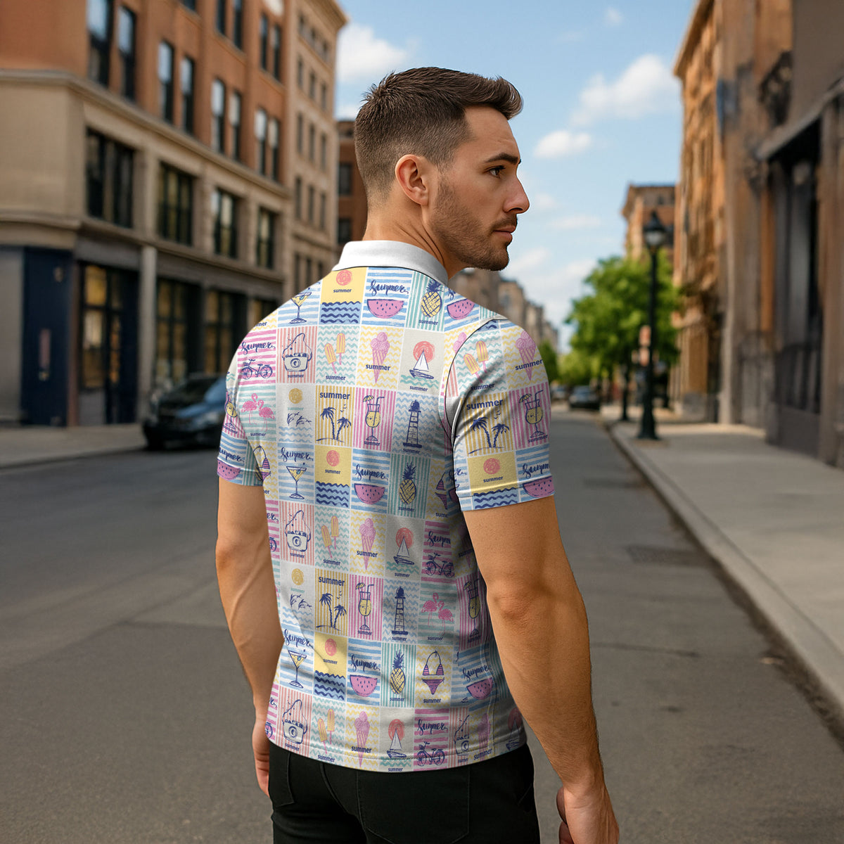 Aloha Summer Posters Grunge Textures Zipper Polo Shirt LT01 - Polynesian Pride