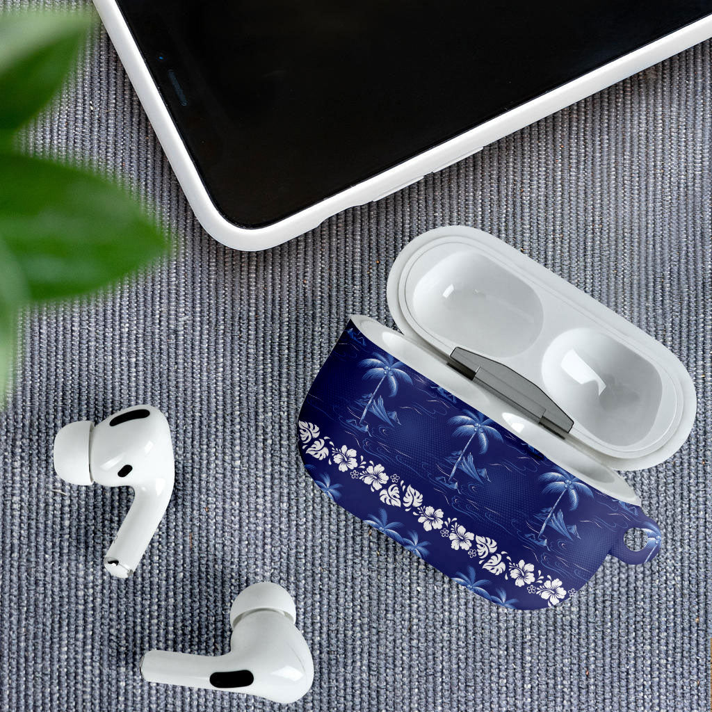 Blue Hawaii Palm Tree Hibiscus AirPods Case Fantasy Summer Vibe