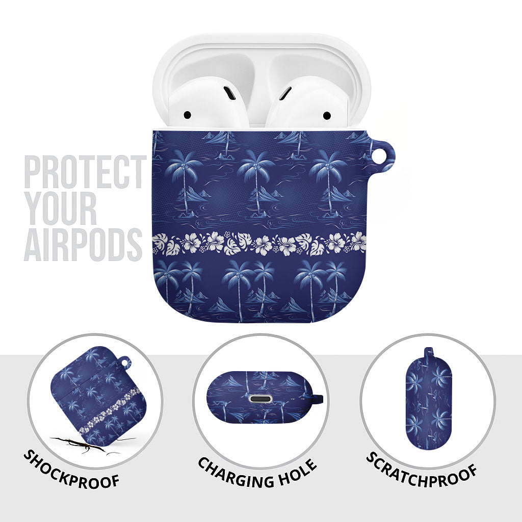 Blue Hawaii Palm Tree Hibiscus AirPods Case Fantasy Summer Vibe