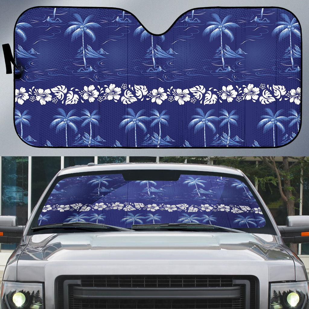 Blue Hawaii Palm Tree Hibiscus Auto Sun Shade Fantasy Summer Vibe
