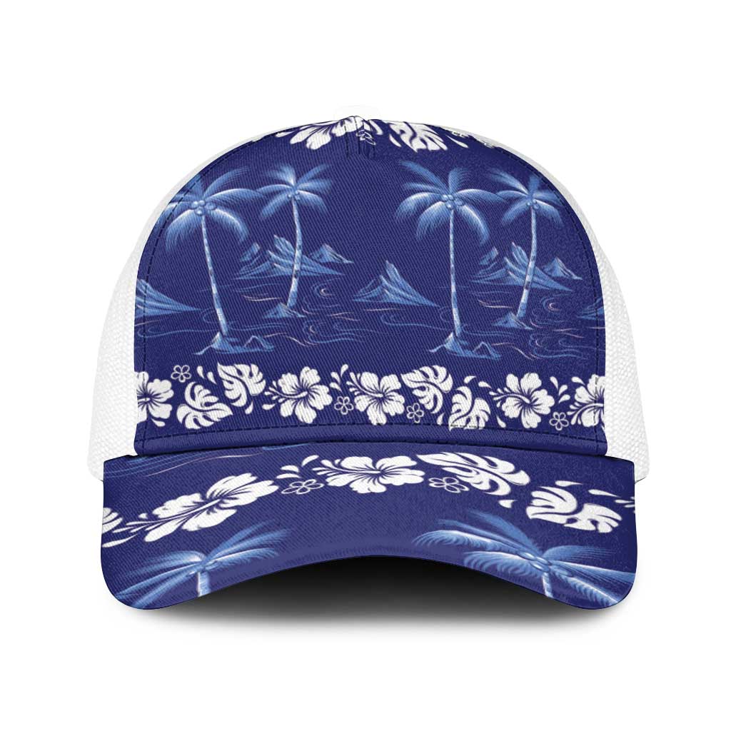 Blue Hawaii Palm Tree Hibiscus Baseball Net Cap Fantasy Summer Vibe