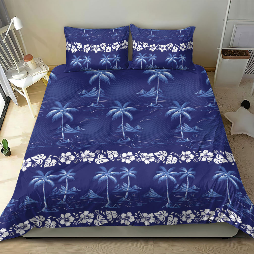 Blue Hawaii Palm Tree Hibiscus Bedding Set Fantasy Summer Vibe