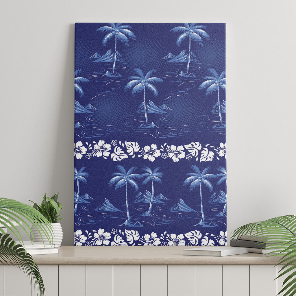 Blue Hawaii Palm Tree Hibiscus Canvas Wall Art Fantasy Summer Vibe