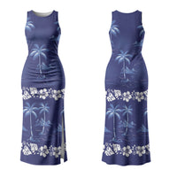 Blue Hawaii Palm Tree Hibiscus Couples Matching Tank Maxi Dress and Long Sleeve Button Shirt Fantasy Summer Vibe LT01 - Polynesian Pride