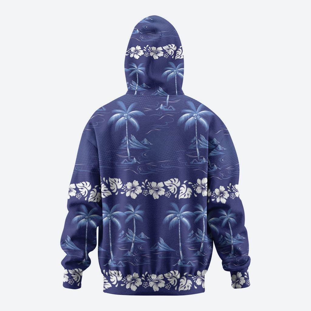 Blue Hawaii Palm Tree Hibiscus Hoodie Fantasy Summer Vibe