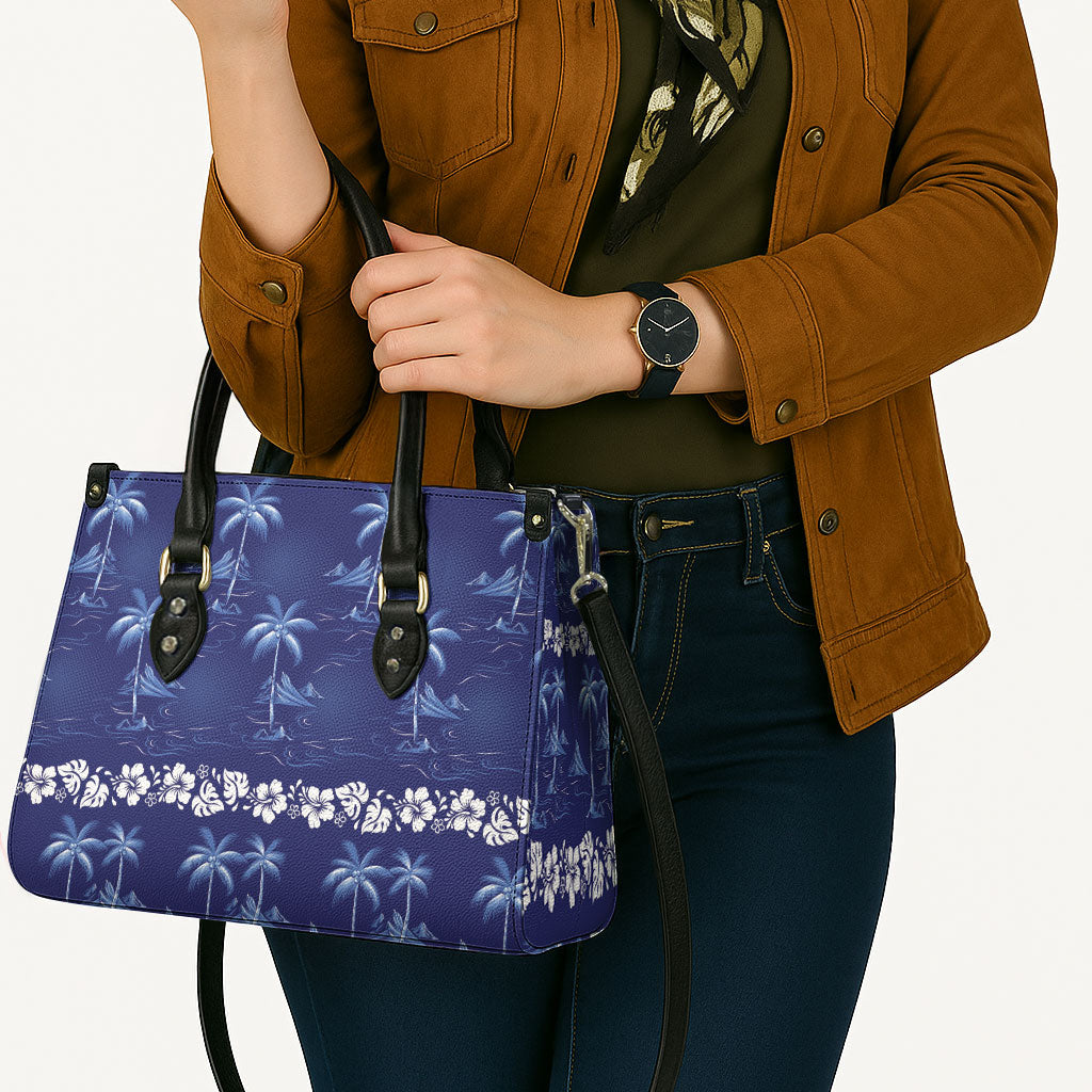 Blue Hawaii Palm Tree Hibiscus Leather Bag Fantasy Summer Vibe