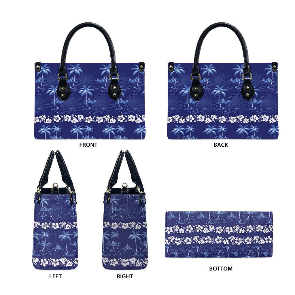Blue Hawaii Palm Tree Hibiscus Leather Bag Fantasy Summer Vibe