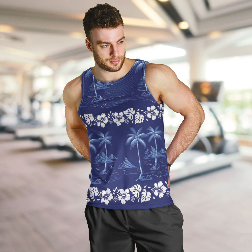 Blue Hawaii Palm Tree Hibiscus Men Tank Top Fantasy Summer Vibe