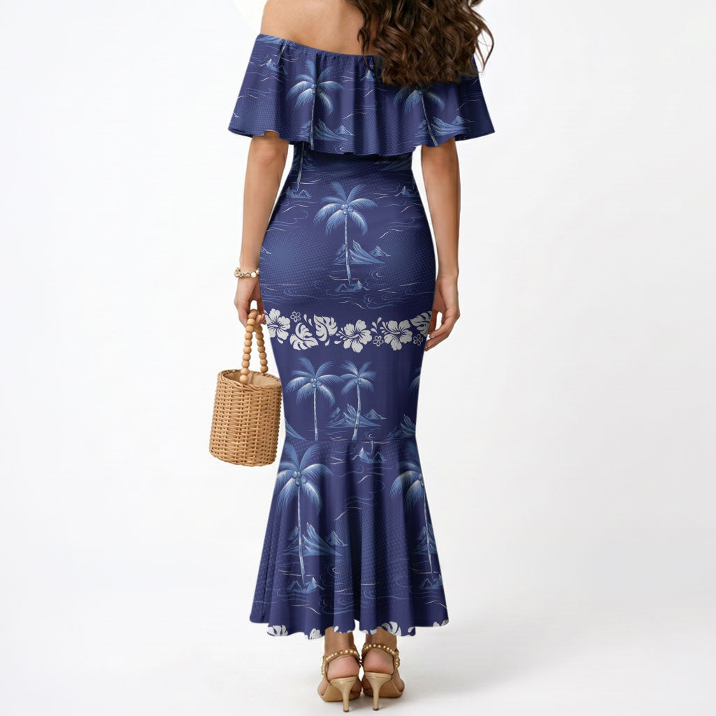 Blue Hawaii Palm Tree Hibiscus Mermaid Dress Fantasy Summer Vibe