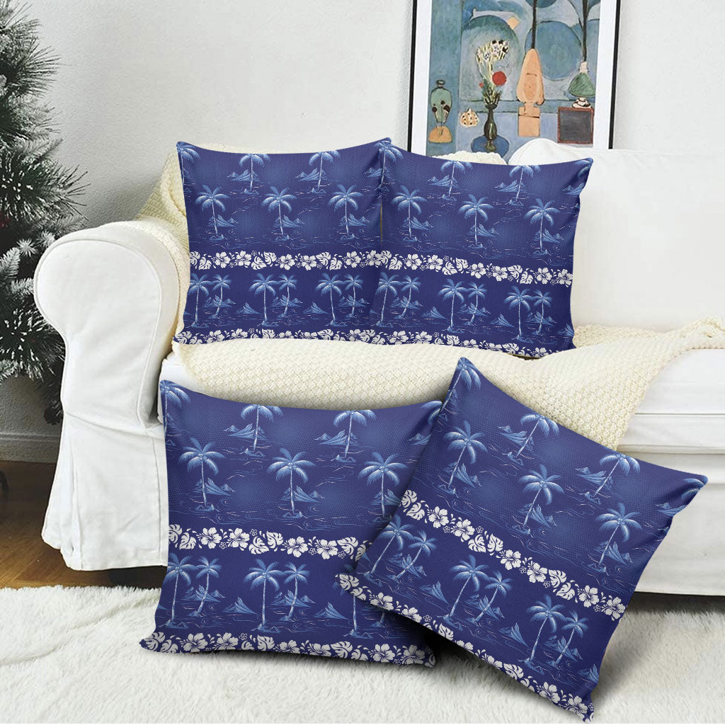 Blue Hawaii Palm Tree Hibiscus Pillow Cover Fantasy Summer Vibe