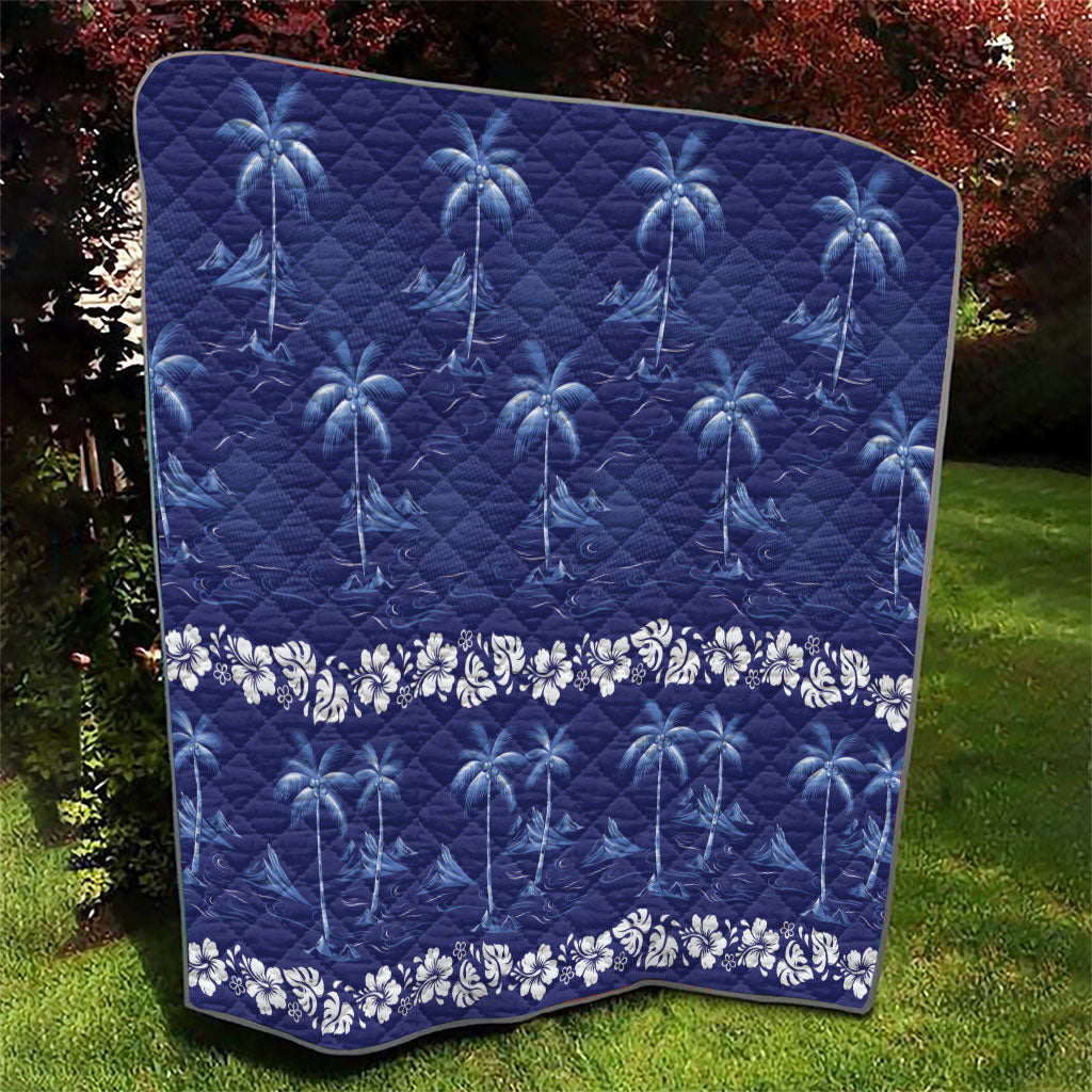 Blue Hawaii Palm Tree Hibiscus Quilt Fantasy Summer Vibe