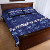 Blue Hawaii Palm Tree Hibiscus Quilt Bed Set Fantasy Summer Vibe