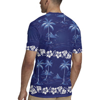 Blue Hawaii Palm Tree Hibiscus Rugby Jersey Fantasy Summer Vibe