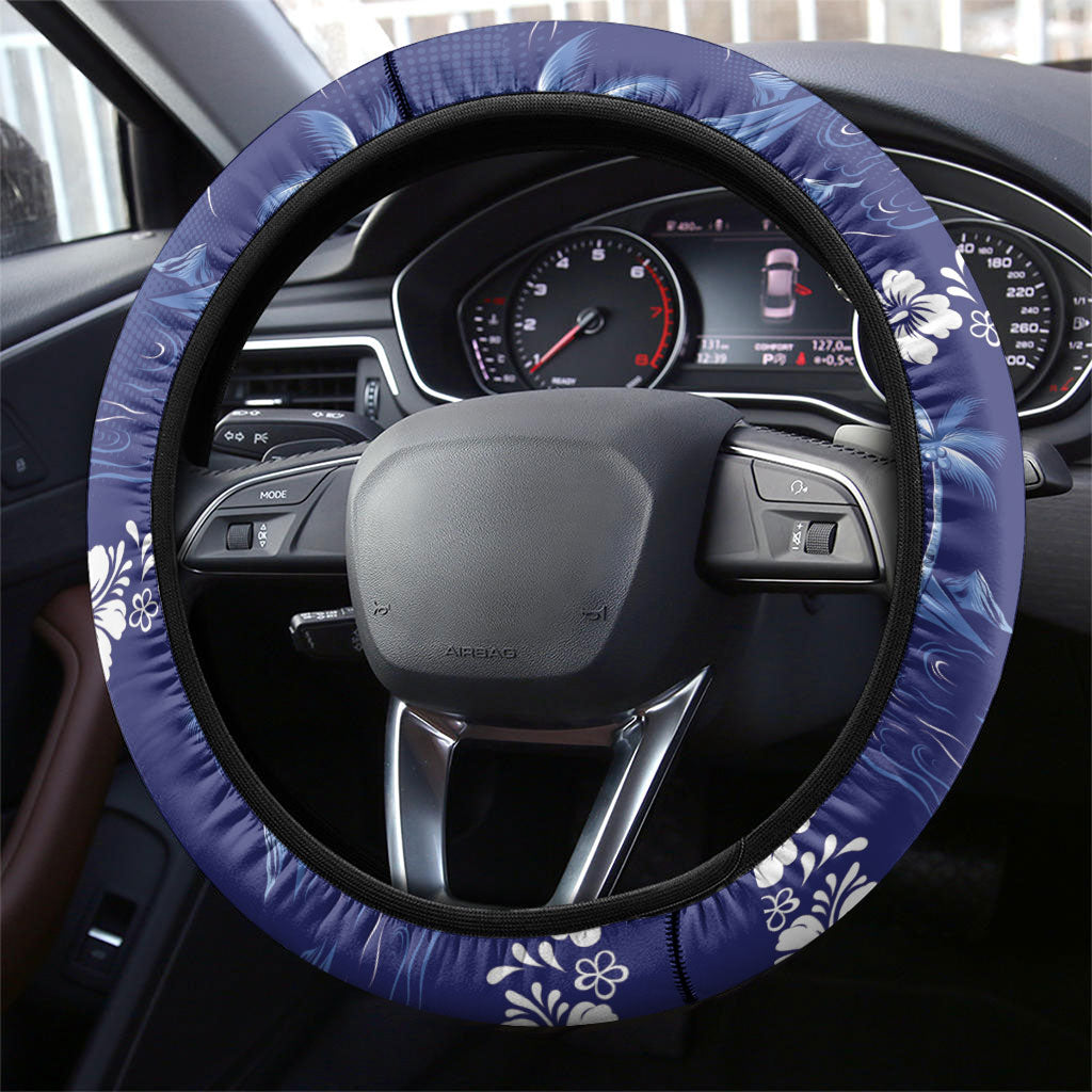 Blue Hawaii Palm Tree Hibiscus Steering Wheel Cover Fantasy Summer Vibe