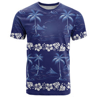 Blue Hawaii Palm Tree Hibiscus T Shirt Fantasy Summer Vibe