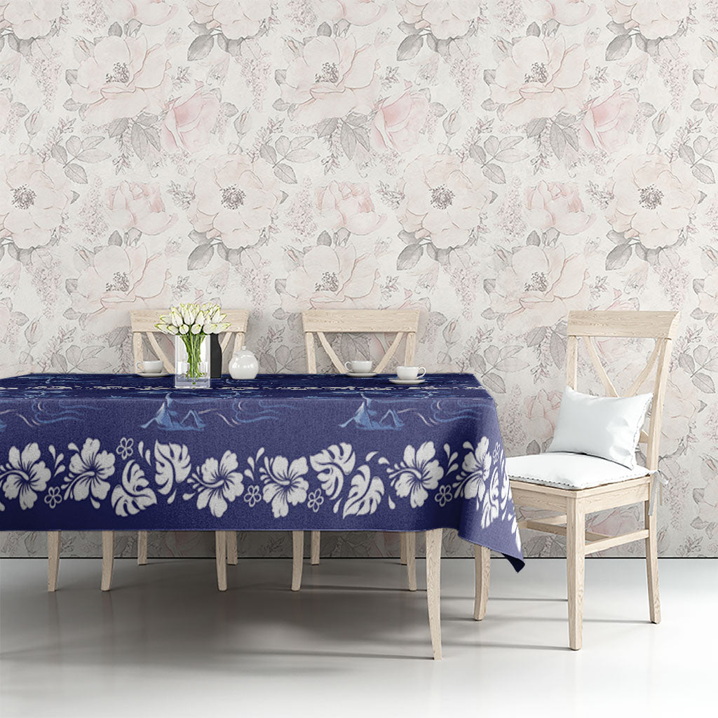 Blue Hawaii Palm Tree Hibiscus Tablecloth Fantasy Summer Vibe
