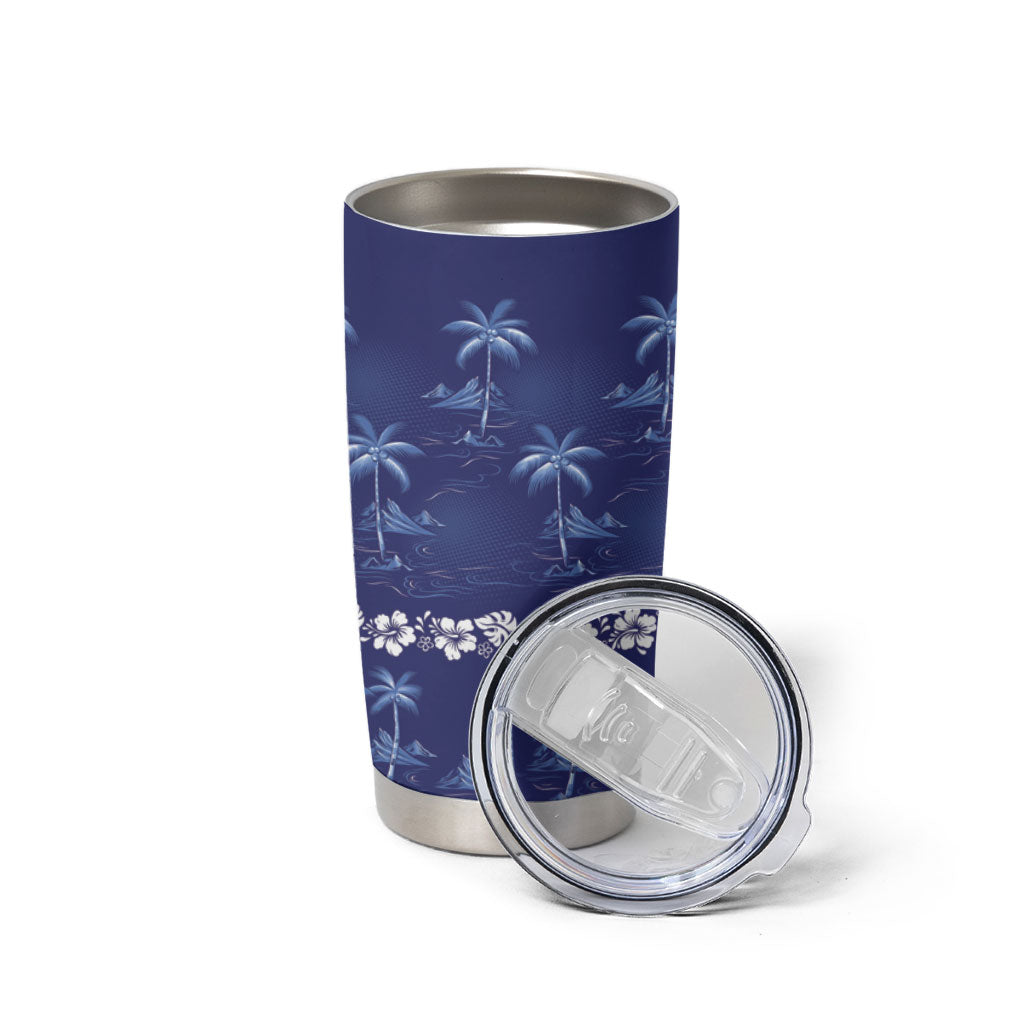 Blue Hawaii Palm Tree Hibiscus Tumbler Cup Fantasy Summer Vibe