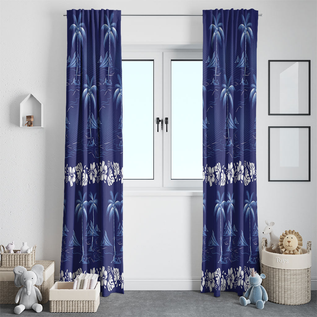 Blue Hawaii Palm Tree Hibiscus Window Curtain Fantasy Summer Vibe