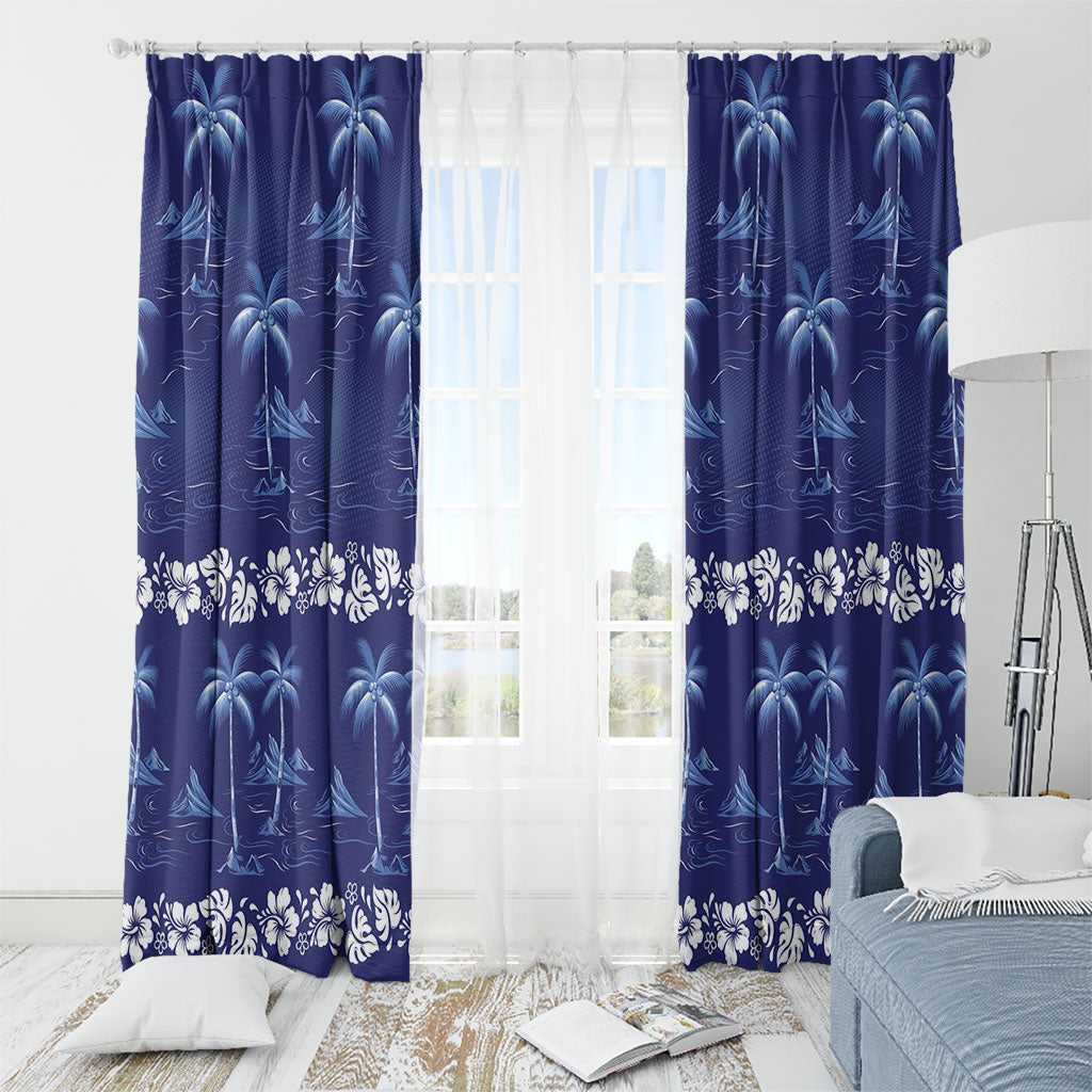 Blue Hawaii Palm Tree Hibiscus Window Curtain Fantasy Summer Vibe
