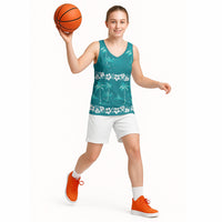 Cyan Hawaii Palm Tree Hibiscus Basketball Jersey Fantasy Summer Vibe