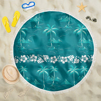 Cyan Hawaii Palm Tree Hibiscus Beach Blanket Fantasy Summer Vibe