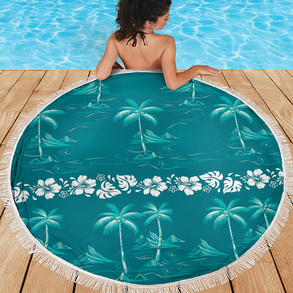 Cyan Hawaii Palm Tree Hibiscus Beach Blanket Fantasy Summer Vibe