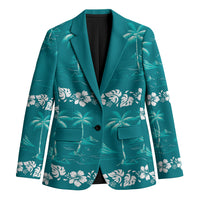 Cyan Hawaii Palm Tree Hibiscus Blazer Fantasy Summer Vibe