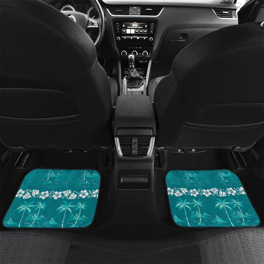 Cyan Hawaii Palm Tree Hibiscus Car Mats Fantasy Summer Vibe