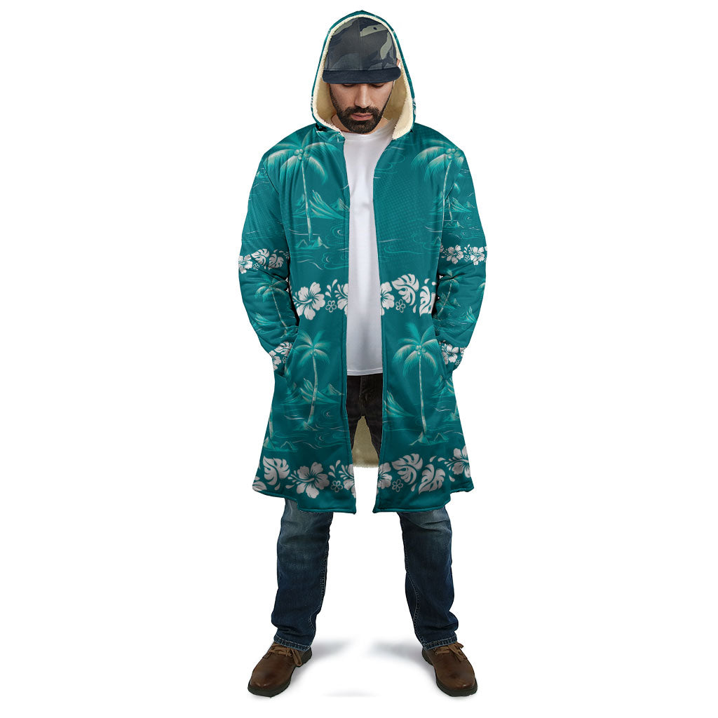 Cyan Hawaii Palm Tree Hibiscus Cloak Fantasy Summer Vibe