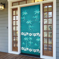 Cyan Hawaii Palm Tree Hibiscus Door Cover Fantasy Summer Vibe