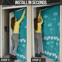Cyan Hawaii Palm Tree Hibiscus Door Cover Fantasy Summer Vibe