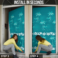 Cyan Hawaii Palm Tree Hibiscus Door Cover Fantasy Summer Vibe