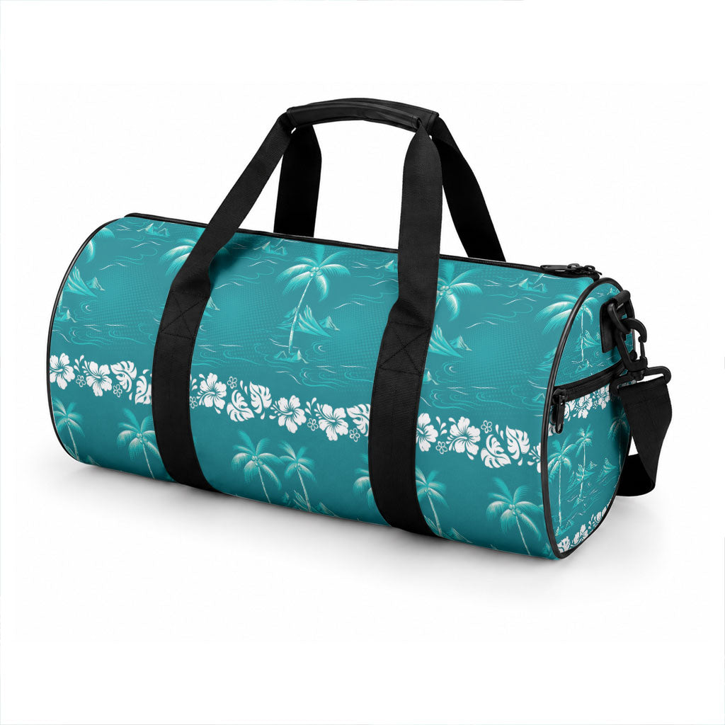 Cyan Hawaii Palm Tree Hibiscus Duffle Bag Fantasy Summer Vibe
