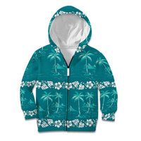 Cyan Hawaii Palm Tree Hibiscus Kid Hoodie Fantasy Summer Vibe