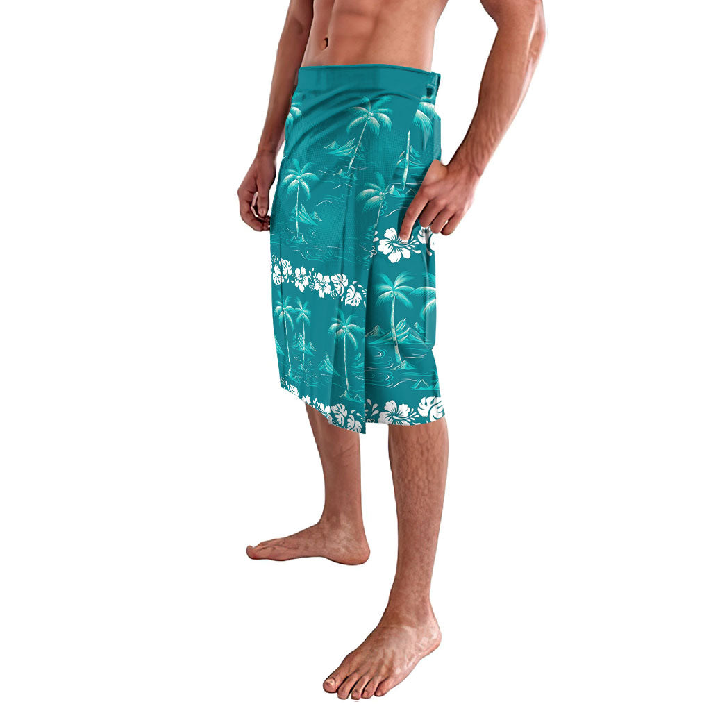 Cyan Hawaii Palm Tree Hibiscus Lavalava Fantasy Summer Vibe