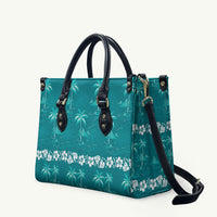 Cyan Hawaii Palm Tree Hibiscus Leather Bag Fantasy Summer Vibe