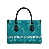 Cyan Hawaii Palm Tree Hibiscus Leather Bag Fantasy Summer Vibe