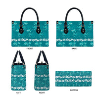 Cyan Hawaii Palm Tree Hibiscus Leather Bag Fantasy Summer Vibe