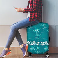 Cyan Hawaii Palm Tree Hibiscus Luggage Cover Fantasy Summer Vibe