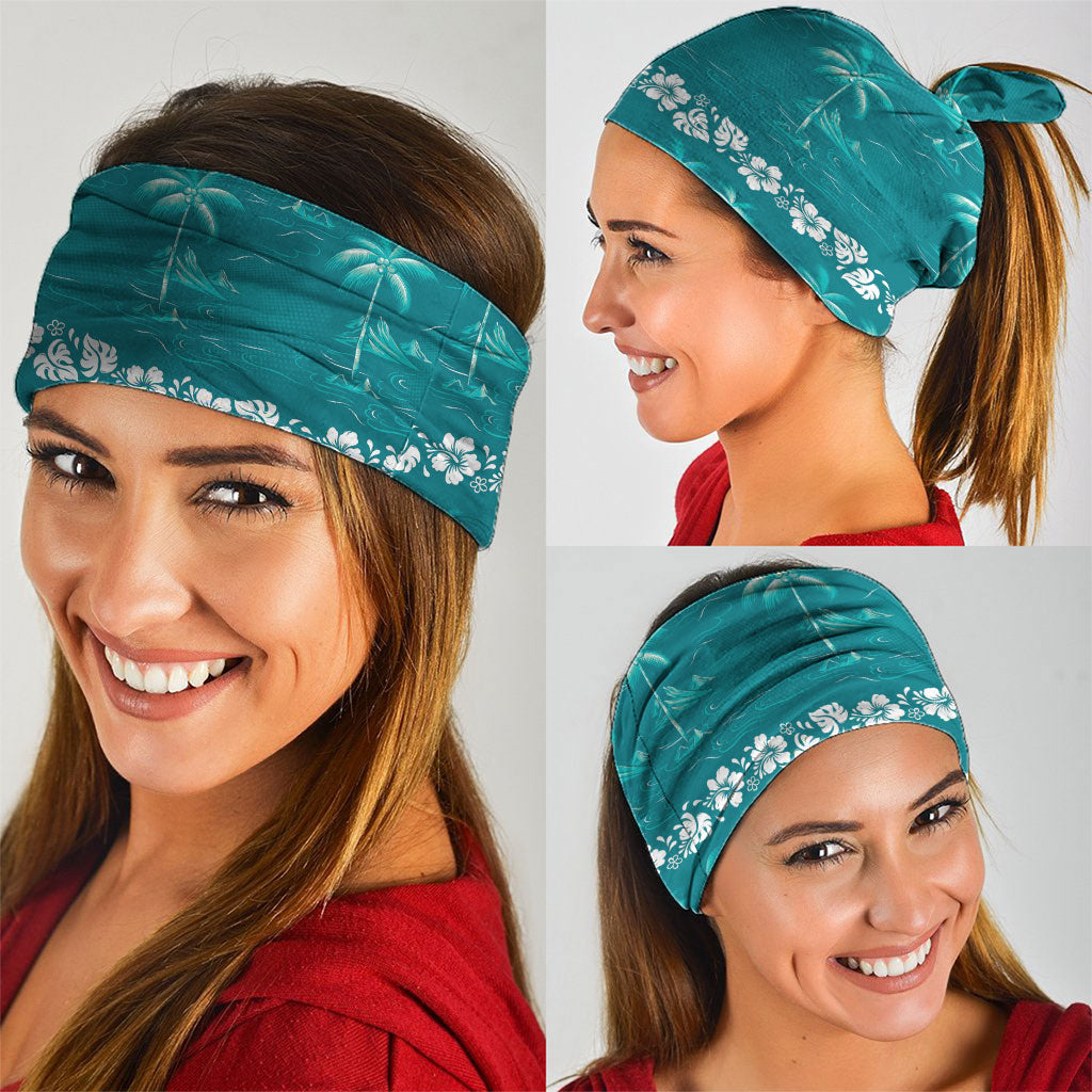 Cyan Hawaii Palm Tree Hibiscus Neck Gaiter Fantasy Summer Vibe